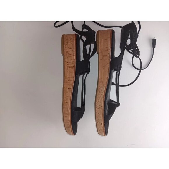 Frye Sandals Women 8M Miranda Shoes Black Leather Gladiator Ankle Strap Wedge - Picture 6 of 11